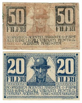 Romania 20 & 50 Fileri Timisoara 1919