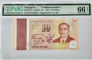 Singapore 10 Dollars Nd 2015 P 57 A Polymer Gem Unc Pmg 66 Epq