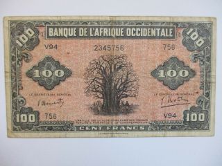 French West Africa 1942 100 Francs Bank Note (wwii Issue) P.  31a F