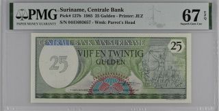Suriname 25 Gulden 1985 P 127 Gem Unc Pmg 67 Epq Nlb