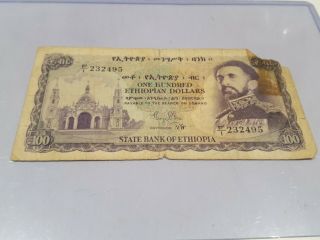 Ethiopia 100 Dollars Note.  1961.  Scarce & Rh Corner Missing