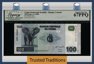 Tt Pk 92a 2000 Congo Democratic Republic 100 Francs Elephant Lcg 67 Ppq