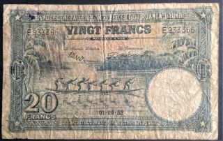 Belgian Congo 20 Francs P 23 1952 Congo Belge Ruanda - Urundi Belgium