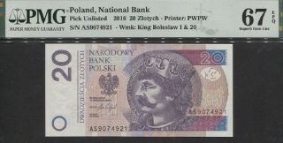 Tt Pk Unl 2016 Poland National Bank 20 Zlotych King Boleslaw I Pmg 67q