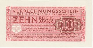 Germany Third Reich 10 Reichsmark " Wehrmacht - Army " Banknote 1944 Chau Cond,  P M - 40