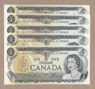 5 X Sequential 1973 $1 Bank Of Canada Lawson Bouey Alj - Crisp Unc