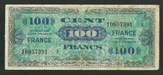 1944 France 100 Francs,  Wwii Allied Military Currency Issue Banknote