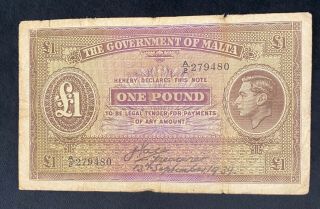 Government Of Malta 1 Pound Banknote Said 11 Signed Pace 1939