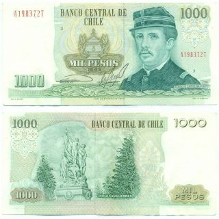 Chile Note 1000 Pesos 1985 Serial A Block 3 P 154c Xf