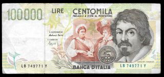 World Paper Money - Italy 100000 Lire 1994 Prefix Lb @ F - Vf