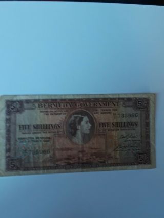 Bermuda/british Administration 1952 5 Shillings Banknote