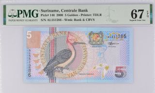 Suriname 5 Gulden 2000 P 146 Gem Unc Pmg 67 Epq High