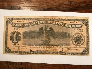 1914 Ejercito Constitucionalista De Mexico 1 Peso Scarce Vf 18657