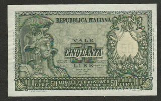 1951 Italy 50 Lire Note Unc