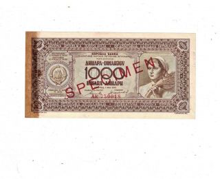 Yugoslavia 1946 1000 Dinara Specimen Note Pba