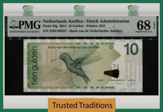 Tt Pk 28g 2014 Netherlands Antilles Dutch Admin 10 Gulden Pmg 68q Tied As Best