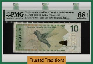 Tt Pk 28h 2016 Netherlands Antilles 10 Gulden Bird Pmg 68q Tied As Best