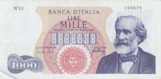 1000 Lire Very Fine Banknote From Italy 1965 Pick - 96