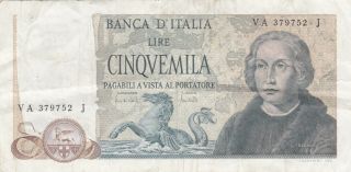 5000 Lire Fine Banknote From Italy 1971 Pick - 102 Rare