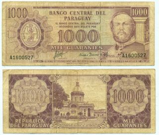 Paraguay Note 1000 Guaranies Law 1952 Villamayor - Acosta P 201a Fine