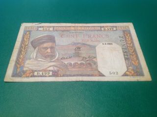 100 Tunisia Francs Banknote Dated 8/3/41