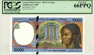Congo 10000 Francs 2000 Pick 105 Cf Central African States Lucky Money $360