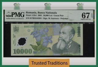 Tt Pk 112b1 2001 Romania Banca Nationala 10000 Lei Nicolae Iorga Pmg 67q