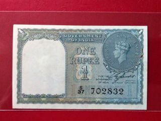 1940 British India 1 Rupee Banknote