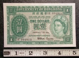 Government Of Hong Kong One Dollar July 1 1954 Crisp Uncirculated Banknote 4757