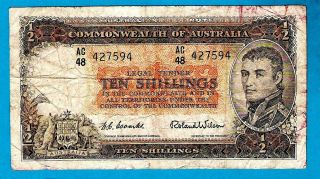 Australia P29 Commonwealth 10s Matthew Flinders Sign Coombs/wilson 1954 Vf,