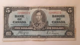 1937 Bank Of Canada $5 Five Dollars George Vi