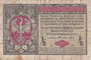 1/2 Marki Vg Banknote From German Occupied Poland 1916 Pick - 7