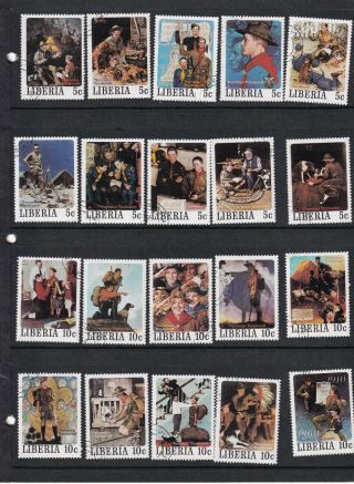 Liberia Boy Scouts Set Of 50 Stamps Scott 853 - 57 Scouting Norman Rockwell