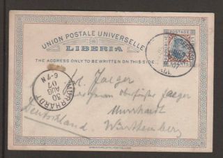 Liberia H&g 4 1907 Seepost Postal Card To Germany