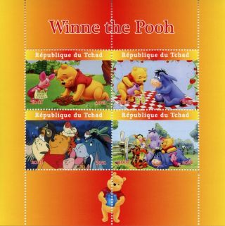 Chad Disney Stamps 2021 Mnh Winnie The Pooh Bear Piglet Eeyore Cartoons 4v M/s