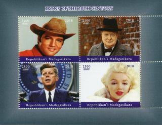 Madagascar Stamps 2018 Mnh Elvis Presley Jfk Marilyn Monroe Churchill 4v M/s