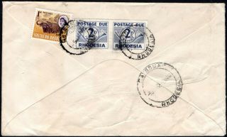 Rhodesia 1966 Postage Due Cover,  2d Pair Plus 1d Defin As Due