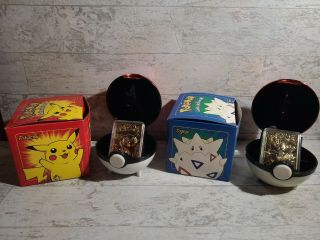 Pikachu 1999 Pokemon And Togepi 23k Gold - Plated Trading Card/ball Burger King