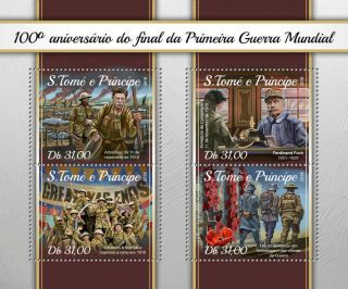 Sao Tome & Principe Military Stamps 2018 Mnh Wwi Ww1 End Of World War I 4v M/s