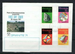 1971 Rhodesia (zimbabwe) Granite Geological,  Minerals Set Of 4 On Illustrated Fdc
