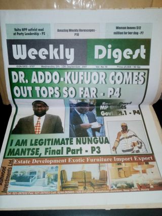 Ghana Newspaper Weekly Digest,  September 5 2007 All Pages,  Good