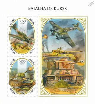 Wwii 1943 Battle Of Kursk T - 34 Tank Il - 2 Aircraft Stamp Sheet 2018 Guinea - Bissau
