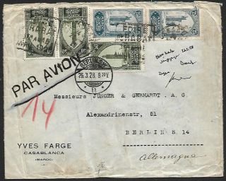 Morocco 1928 Airmail Cover To Germany With Ms Stamp Removed