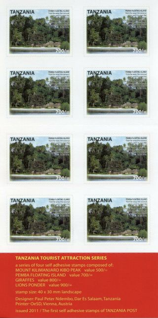 Tanzania Tourism Stamps 2011 Mnh Pemba Floating Island Trees 8v S/a Booklet