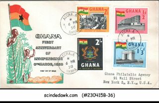 Ghana - 1958 1st Anniversary Of Independence - 4v - Fdc Registered