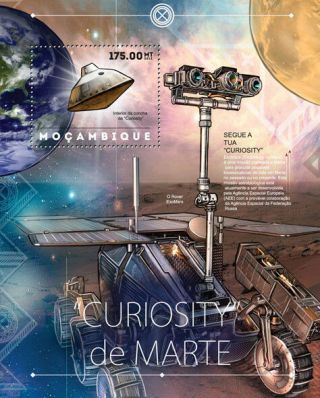 Nasa Mars Curiosity Exploration Rover Car Space Stamp Sheet 2 (2012 Mozambique)
