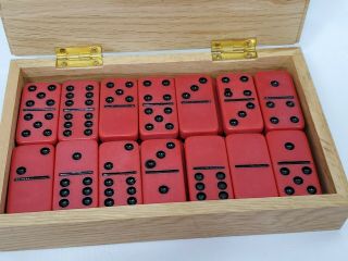 Red & Black DOMINO ' S in Wooden Box with Scorpion,  Von Pok & Chang 28 2