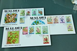 Malawi 1979 Orchids Definitives - Set Of 15 On 3 Illustrated First Day Covers