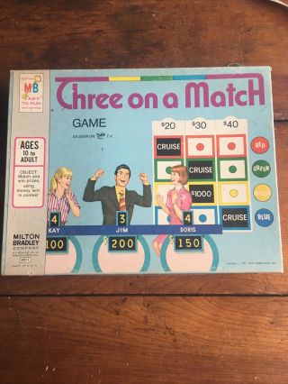 Vintage Milton Bradley Three On A Match Game Complete 1972