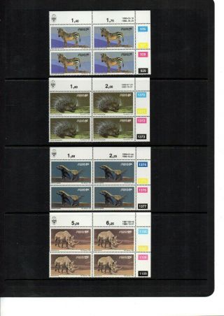 South West Africa 1980 Wildlife - 4 Corner Blocks Of 4 With Control Numbers Mnh